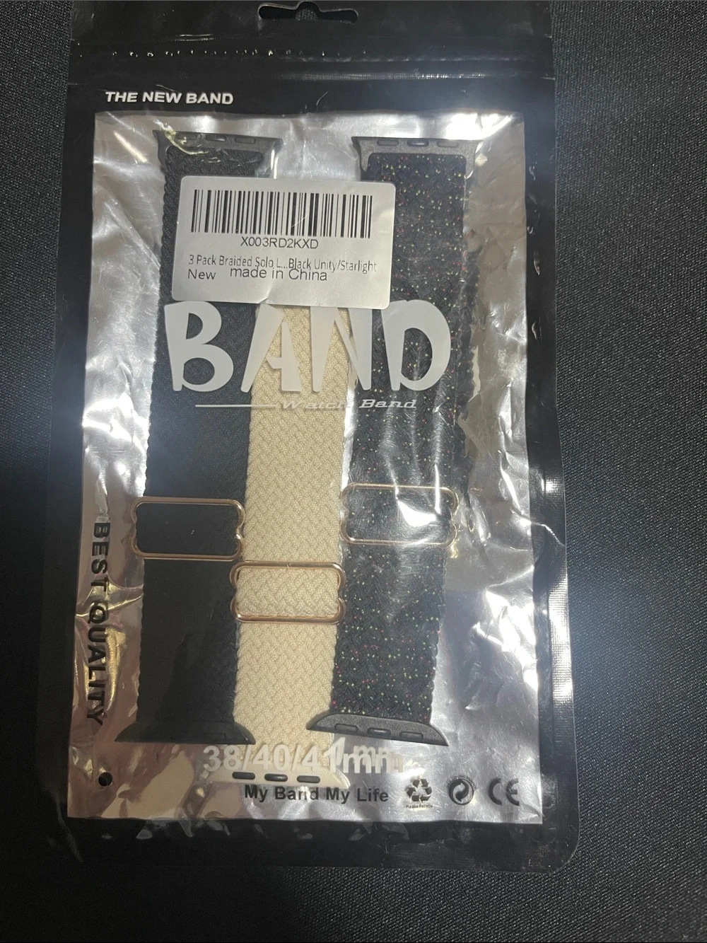 Universal Men's 3-Pack Braided Watch Bands – Black, Cream, Multicolor Glitter
